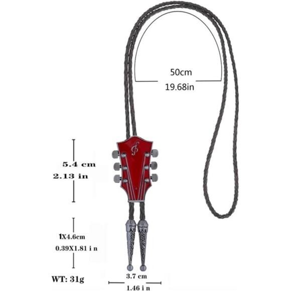 Guitar Bolo Tie Western Bolo Tie Red - Picture 5 of 5